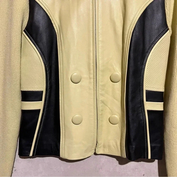 One Girl Who Like Green And Black Leather Ribbed Stretch Jacket Women’s Small S - Picture 4 of 9